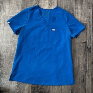 Figs Royal Blue V-Neck Short Sleeve Scrub Top